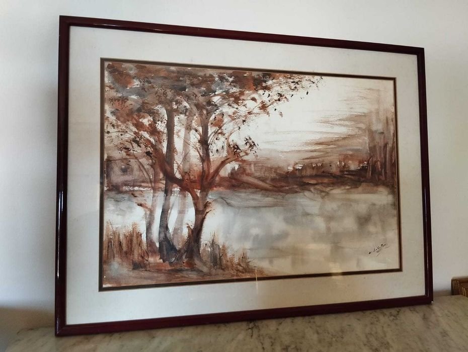 Quadro Aguarela Assinada e Emoldurada