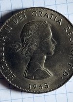 Moeda 1965 Churchill / Elizabeth II Dei Gratia Regina F.D.