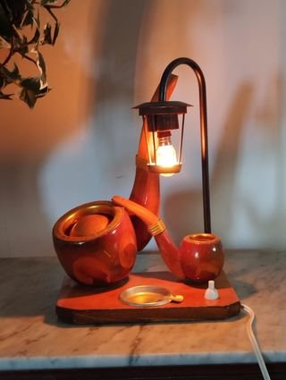 Candeeiro e Cinzeiro Vintage em Madeira